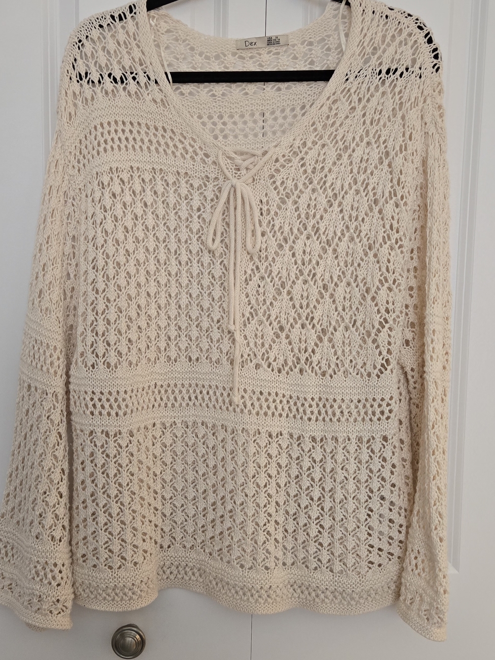 Dex Cream Crochet Tie-Front Knit Top